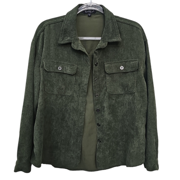 Velvet Heart Tops - Boutique Velvet Heart Corduroy Shacket Jacket Large Women Green Button Down Long